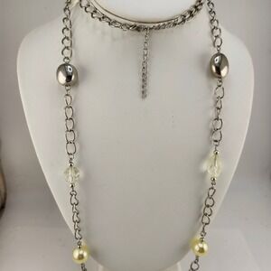 Silver Tone Beaded Necklace Pearl Crystal Accent Fashion Jewelry